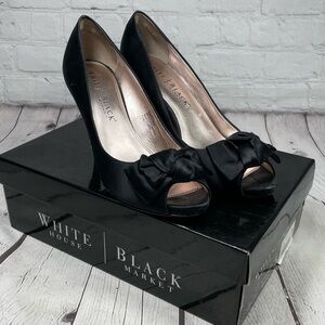 White House Black Market Rachel Satin Peep Toe Bow Heels Size 8.5**